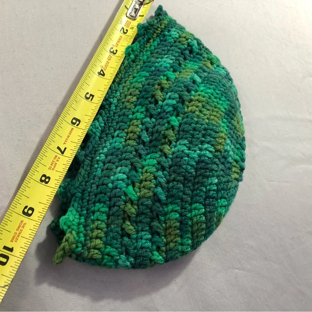 Hand Crocheted Beanie‎ Cap Hat Dark Green Size Large Handmade